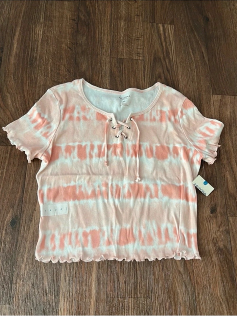 Arizona Jean Company Peach and White Tie-Dye Crop Top